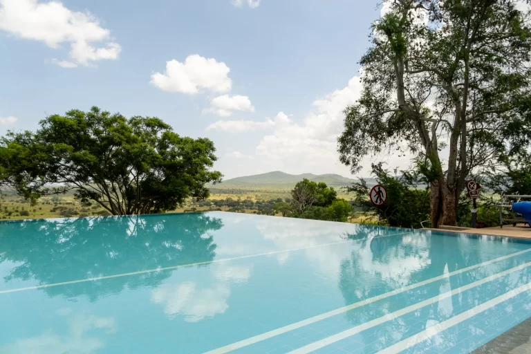 Infinity pool at Taita Hills Safari Resort & Spa in Kenya with scenic views