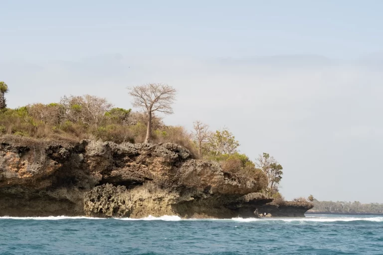 River flowing through the African landscape with mountain views
