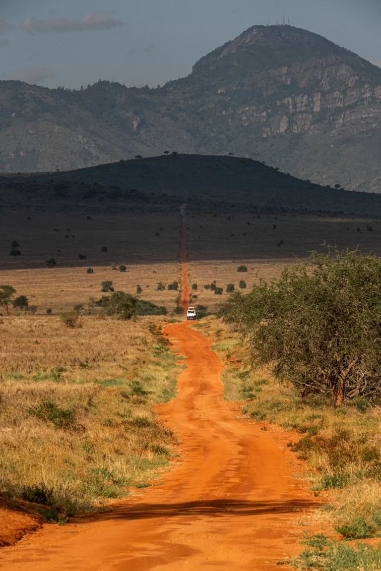 Travel van driving through Africa on a B. Adventuras road trip