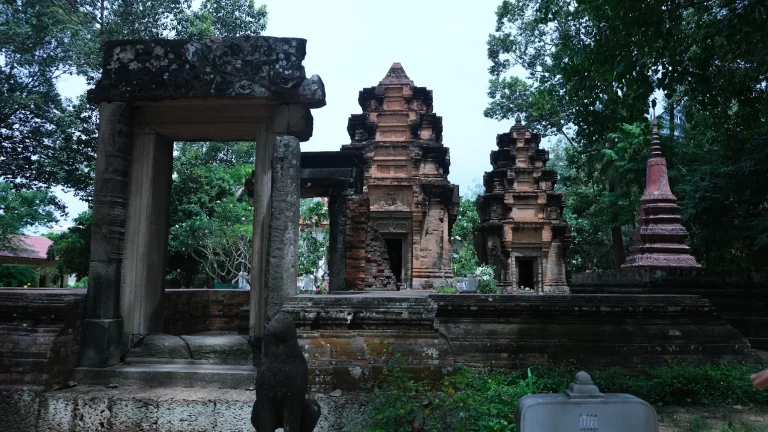 Siem Reap Cambodia ancient temple entrance with stone carvings