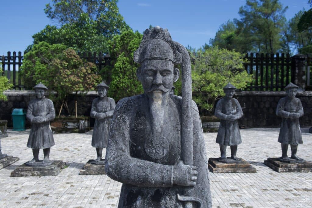 Statues on guard at a mausoleum in Vietnam, an amazing place for sabbatical travel