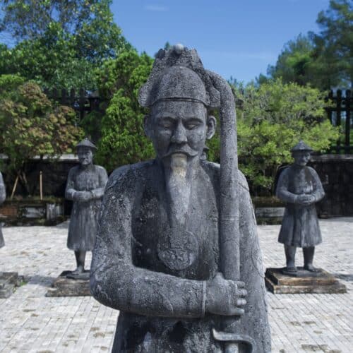 Statues on guard at a mausoleum in Vietnam, an amazing place for sabbatical travel